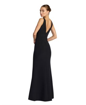 Women's Crepe Sleeveless V Neck Sheath Gown With Bow