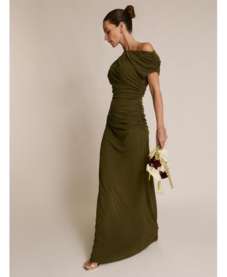 Women's Slash Neck Draped Bridesmaid Dress