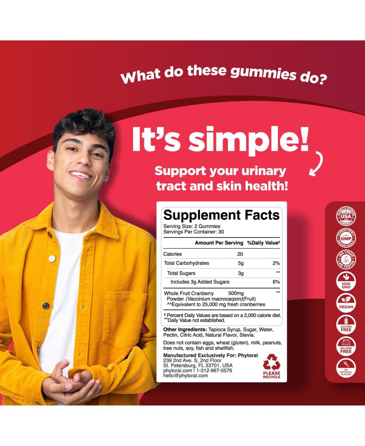 Phytoral Cranberry Extract Gummy Vitamins, Cranberry, 60ct