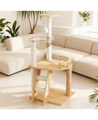 41.3" Modern Cat Tower with Sisal-Covered Scratching Posts in Natural