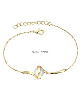 Gv Sterling Silver 14k Gold Plated With 7mm White Freshwater Pearl Adjustable Layering Bracelet