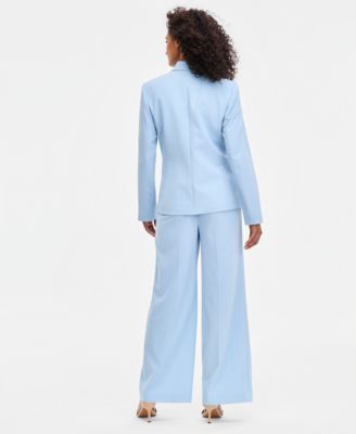 Women's Notched Collar One-Button Blazer, Short-Sleeve Sweater & Pleat-Front Wide-Leg Pants