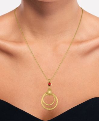 Garnet (1-1/5 ct. t.w.) Diamond Cut Interlock Circle Necklace in 14k Gold Over Sterling Silver (Also available in Onyx)