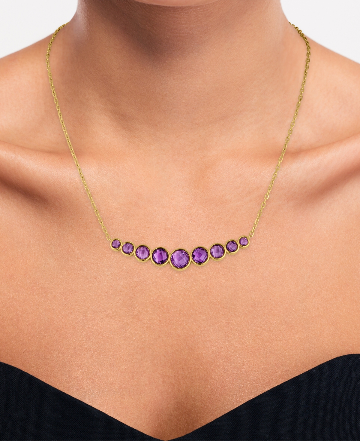 Macy's Amethyst (6-7/8 ct. t.w.) Bezel Set Smile Necklace 14k Gold Over Sterling Silver (Also Available Sky Blue Topaz)