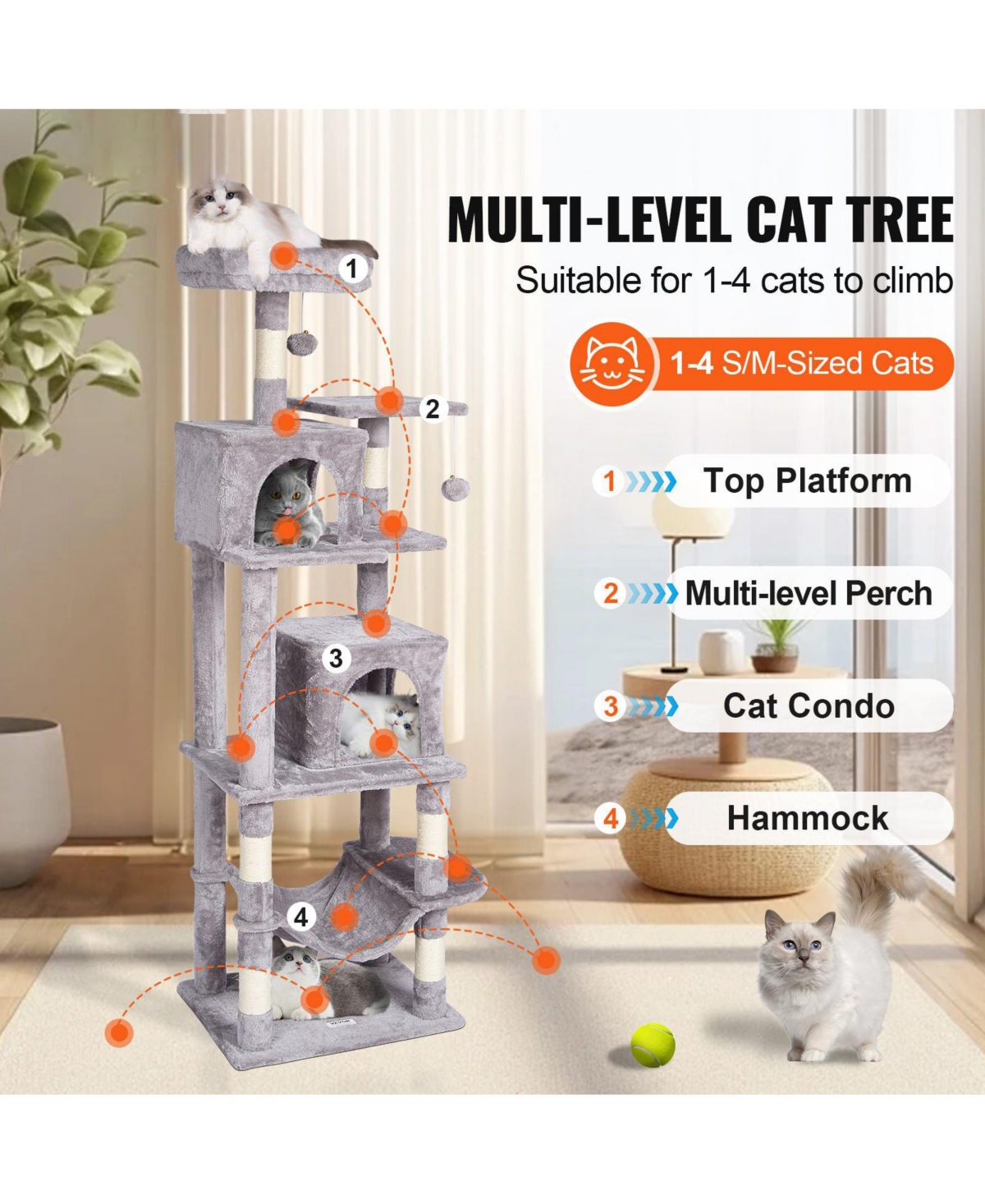 Cozito 63" Multi-Level Cat Tree with 2 Condos