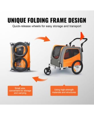 2-in-1 Foldable Pet Bike Trailer & Stroller, Holds up to 66 lbs., Orange & Gray