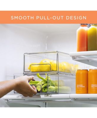 6 Pack Medium Clear Stackable Refrigerator Drawers with Handle - for Kitchen, Freezer & More