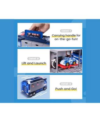 Transforming Police HQ Playset & Trailer Truck | Role Play Toy with Vehicle Launchers (1 Poli Die-Cast Car Included)