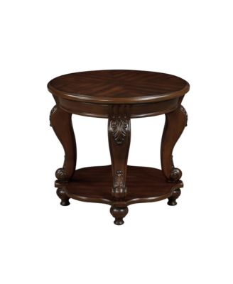 Solid Wood Round End Table with Shelf Sofa Side Table