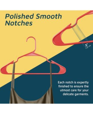 heavy-duty red hangers with non-slip grooves, space-saving design, holds 5 lbs. Pack of 5 for clothes & coats.