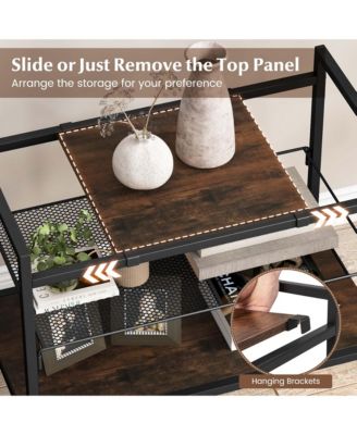 Industrial Entryway Table 3-Tier Sofa Side Table with Removable Panel & Mesh Shelf