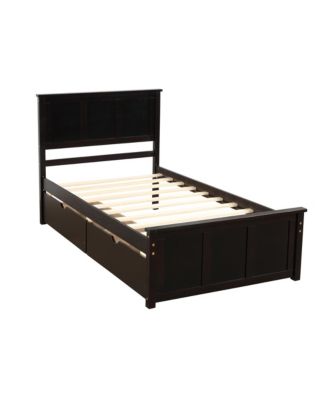 Full Size Wood Platform Bed with House-shaped Storage Headboard and 2 Drawers