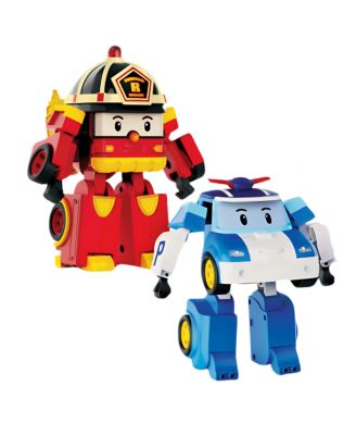 2PCS 4" Transforming Robots (POLI & ROY) - Emergency Rescue Vehicle Action Figures | Kids Educational Pretend Play Toy