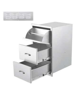 17W x 21D x 30H Inch Outdoor Kitchen Drawers, Paper Towel Holder, Triple Stainless Steel BBQ Drawers, Grill Station