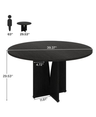 39.37-Inch Round Dining Table for 4 People, Farmhouse Kitchen Dinner Table with Wooden Tabletop and Legs