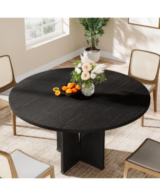 39.37-Inch Round Dining Table for 4 People, Farmhouse Kitchen Dinner Table with Wooden Tabletop and Legs