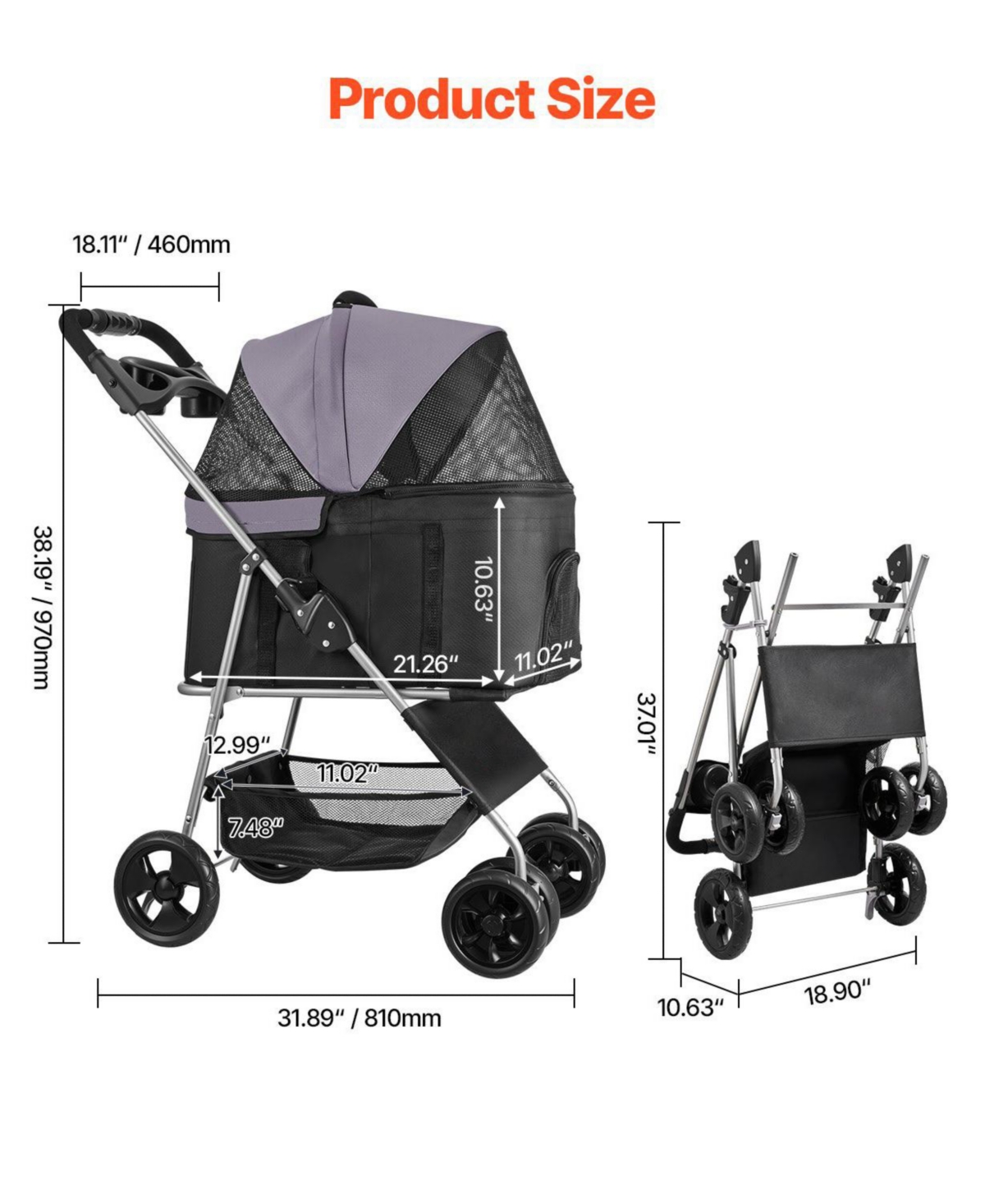 Cozito 4-Wheel Foldable Pet Stroller with Detachable Carrier, Holds up to 35 lbs