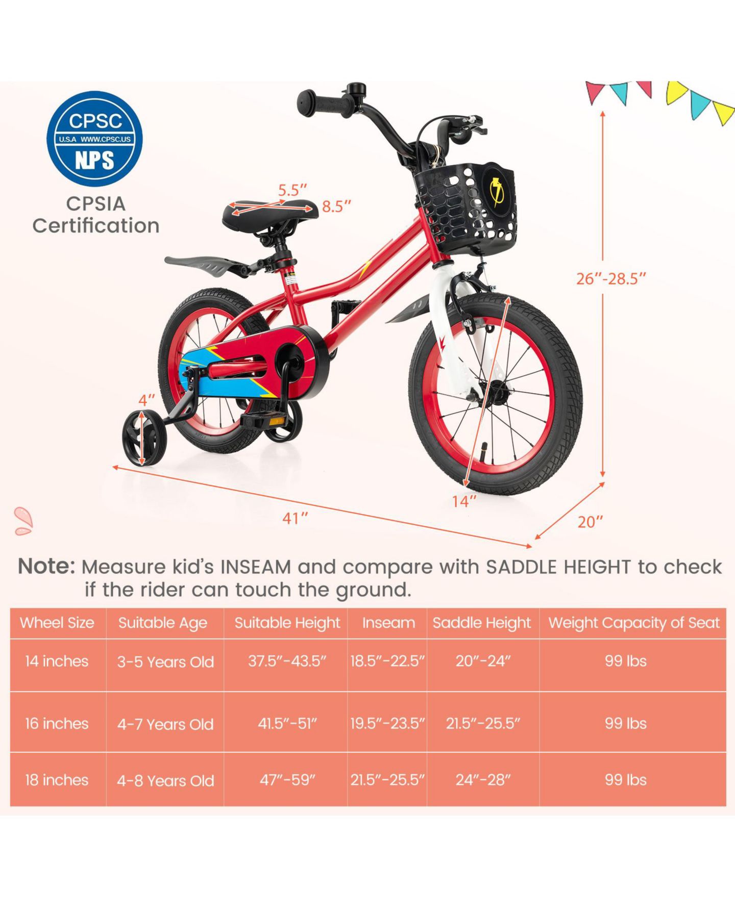 Детская игрушка SUGIFT 14-Inch Kids' Bike with Training Wheels, Adjustable, Ages 3-5, цвет: Красный — фото 3