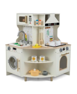 Wooden Toy Kitchen for Kids with Functional Faucet and Sink