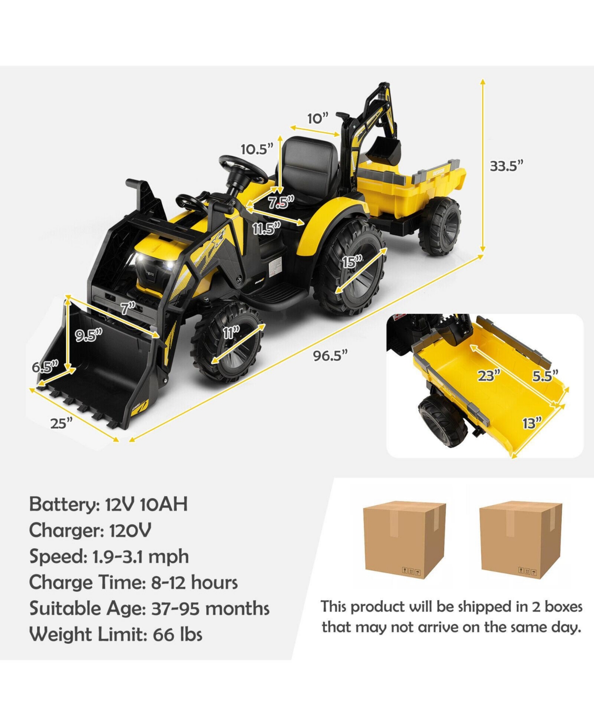 Sugift 12V 3 in 1 Kids Ride On Excavator with Shovel Bucket and Music