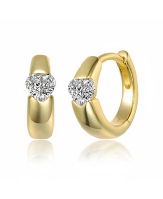 Women's 14K Gold Plated Cubic Zirconia Heart Hoop Earrings