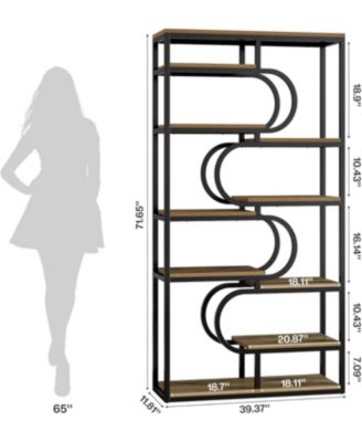 5-Tier Industrial Bookshelf, 71-inch Tall Etagere Bookcase with Heavy-Duty Metal Frame