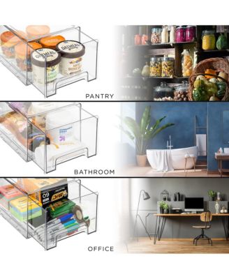 6 Piece Large Clear Stackable Pull Out Refrigerator Bins - Food Storage Containers for Kitchen, Refrigerator, Freezer & More