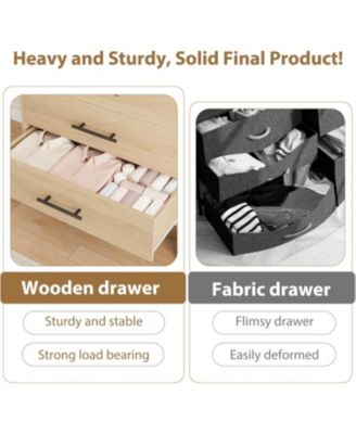 5-Drawer Natural Oak Dresser, 50.5 Inch Tall Freestanding Wood Chest, Large Closet Storage for Home Office