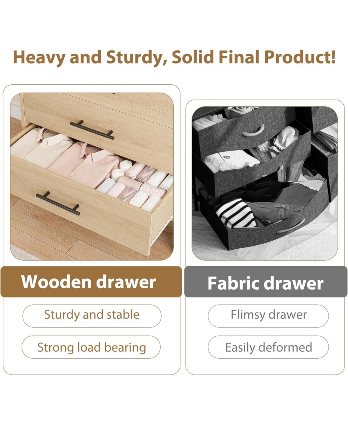 gaomon 5-Drawer Natural Oak Dresser, 50.5 Inch Tall Freestanding Wood Chest, Large Closet Storage for Home Office