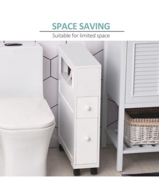 Wood Rolling Slim Narrow Bathroom Floor Side Storage Cabinet