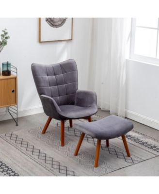 Contemporary Silky Velvet Tufted Accent Chair with Ottoman