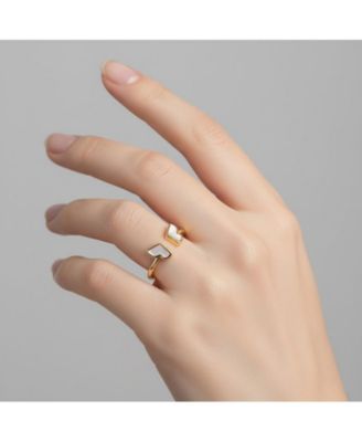 Timeless 14K Gold Plated Mother of Pearl Heart Open Ring