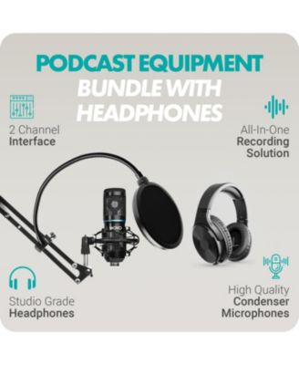PodKit2AH Podcast Equipment Bundle for 2 Condenser Microphone Kit with USB Audio Interface for Computers