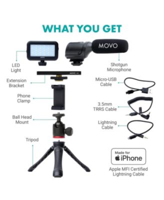 iVlogger Vlogging Kit for iPhone with Light, Mic, Phone Mount, Tripod (Lightning)