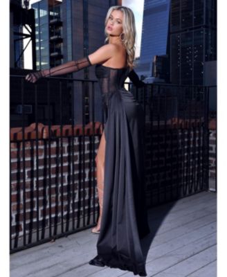 Women's Rebeca Satin High Slit Corset Gown