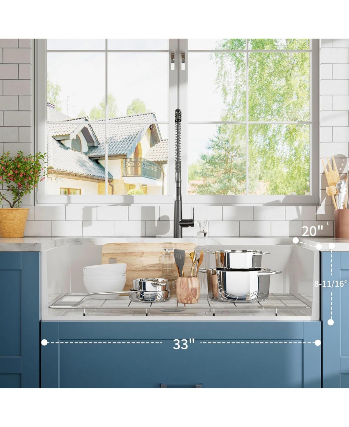 flynama 33inch White Fireclay Farmhouse Sink Apron Front Ceramic Porcelain Deep Single Bowl