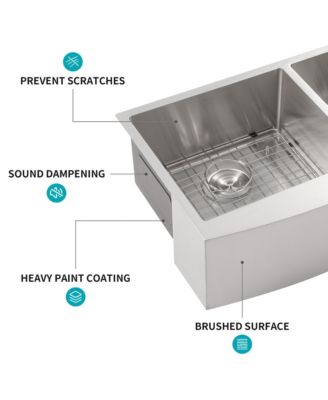 33x21x10 Inch Double Bowl 60 and 40 Farmhouse Apron Front Kitchen Sink 16 Gauge T304 Stainless Steel With Two 10 Inch Deep Basin