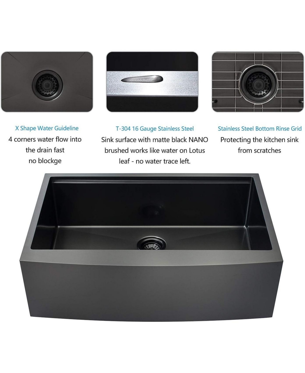 flynama 36x22x10inch Gunmetal Black Farmhouse Kitchen Sink Apron Front Workstation Stainless Steel