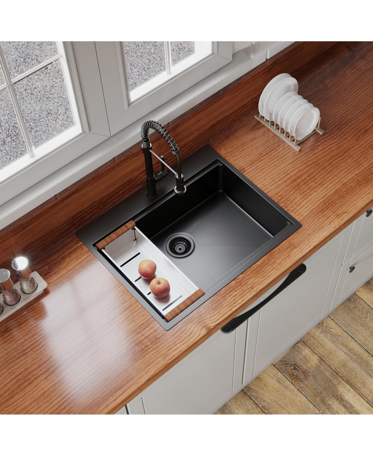flynama 30inch Drop In Black Workstation Kitchen Sink 16 Gauge Stainless Steel with Full Accessories