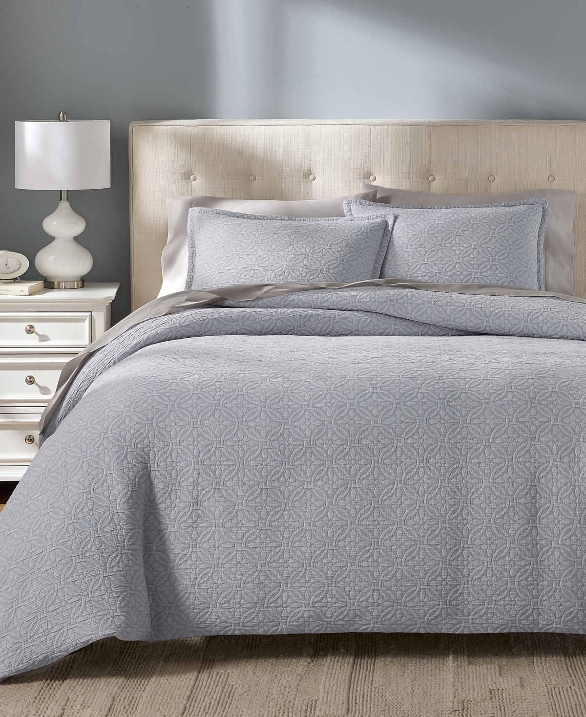 Charter Club Lattice Medallion Gray -Pc. Duvet Cover Set