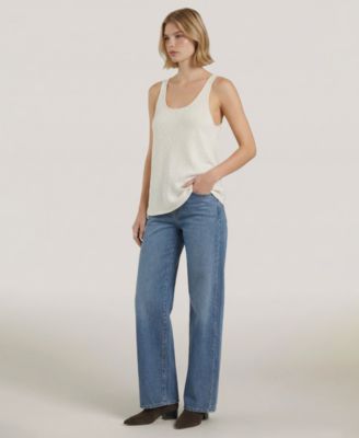 Women's Sleeveless Pointelle Scoop Neck Sweater Tank Top