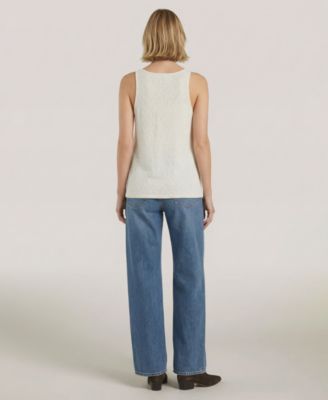 Women's Sleeveless Pointelle Scoop Neck Sweater Tank Top