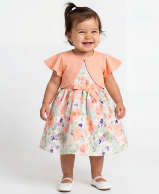 Baby Girls' Round Neck Cardigan, Dress and Bloomers, 3-Piece Set