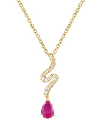 Emerald (5/8 ct. t.w.) & Diamond (1/6 ct. t.w.) Pendant Necklace in 14k Yellow Gold (Also Available in Sapphire & Ruby)