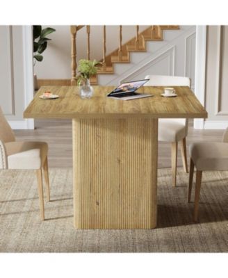 39-Inch Square Dining Table for 4, Small Fluted Kitchen Table with Pedestal Base, Farmhouse Style, Natural