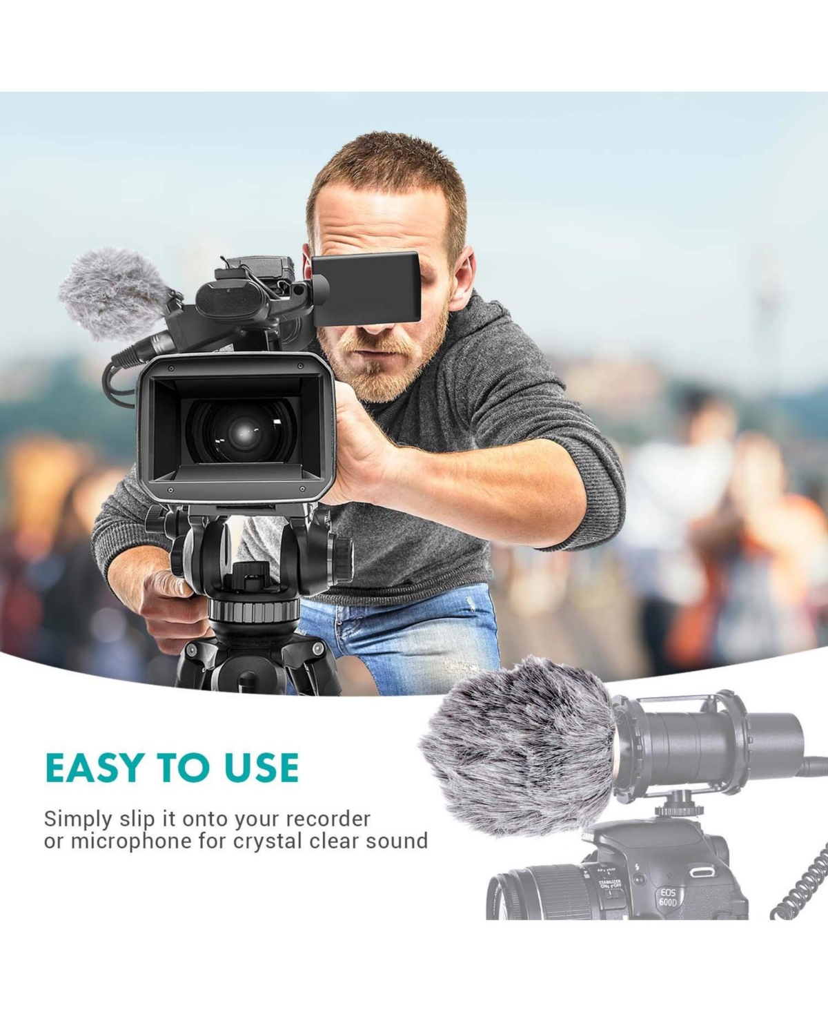 Movo WS1 Furry Outdoor Microphone Windscreen Muff for Small Compact Microphones up to 2.5 X 40mm (L x D)