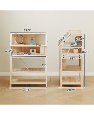 Wooden 3 Tier Hamster Cage with Storage Shelf for Dwarf, Gerbil