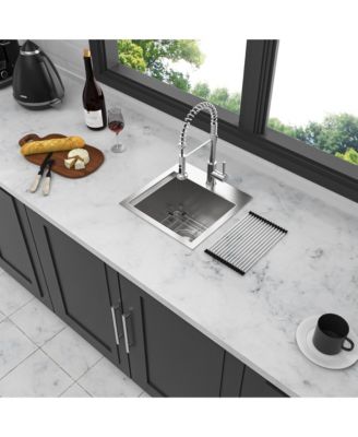 15x15x9-Inch Stainless Steel Drop-In Topmount Kitchen Sink Workstation Single Bowl