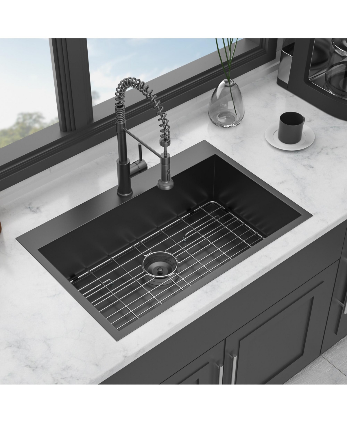 huluwat 30x22x9inch Drop In Kitchen Sink Gunmetal Black Stainless Steel 16 Gauge Topmount