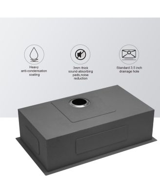 huluwat 30x18x9inch 16 Gauge 304 Stainless Steel Undermount Single Bowl Kitchen Sink with Drain Assembly No Additional Accessories